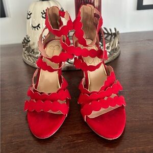 Jessica Simpson Red Scalloped Strappy Heels